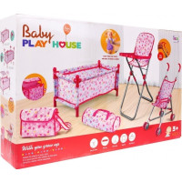 Produktbild för Tillbehörsset för babydockor 3+ Babyvård + Barnvagn + Matsto...