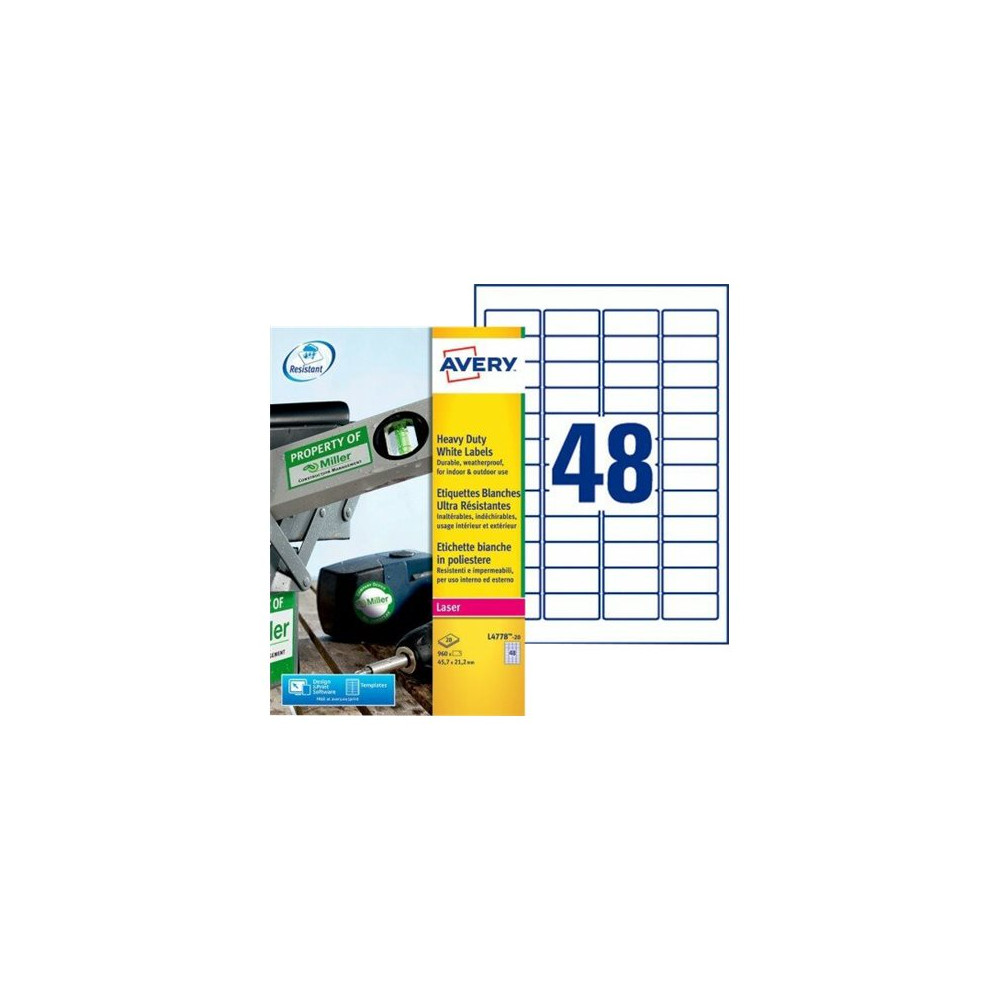 Produktbild för Avery Heavy Duty Laser Labels - etiketter - 960 etikett (er) - 45.7 x 21.2 mm