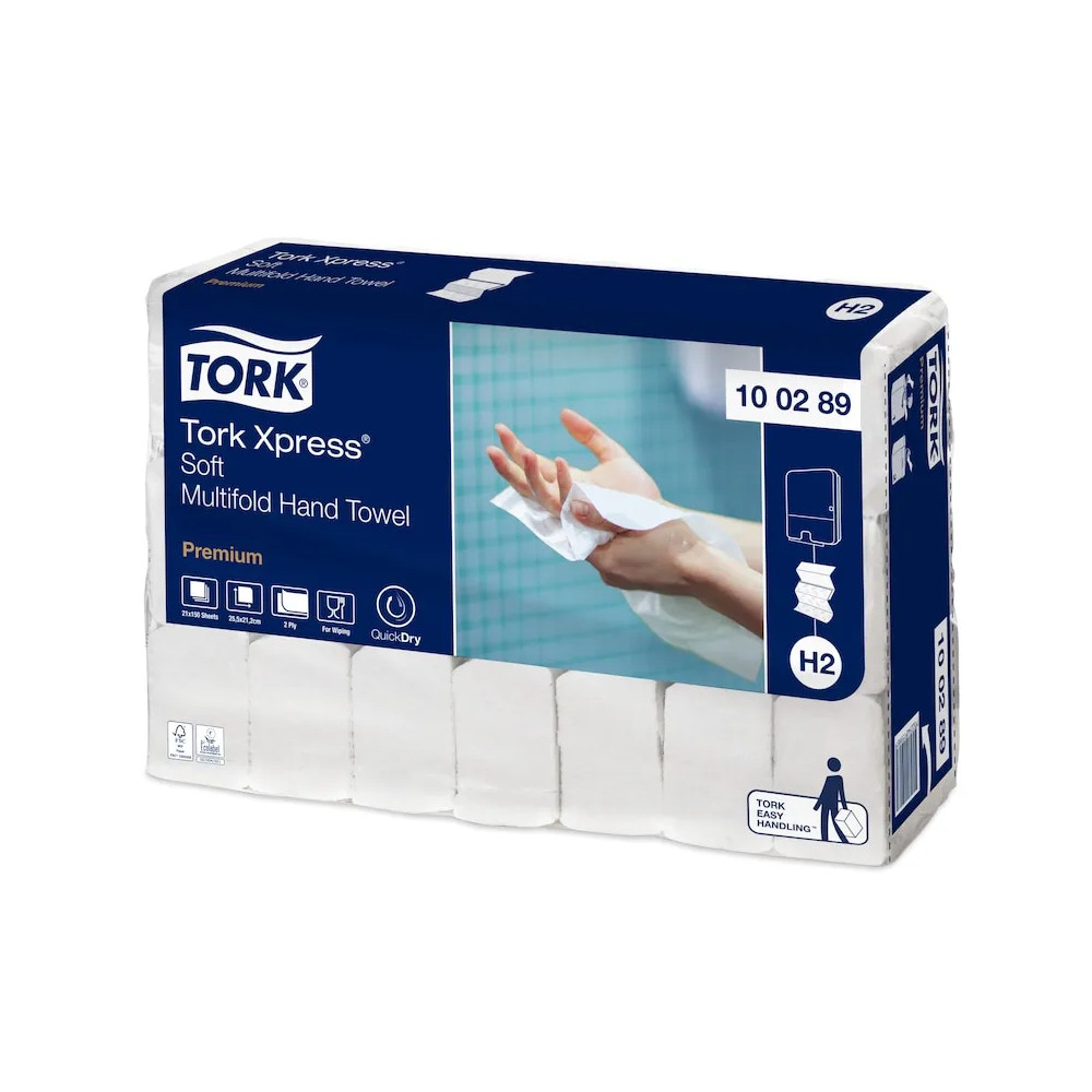 Produktbild för Tork Premium H2 - pappershandduk - 150 ark - invikt - vit, lövmönster
