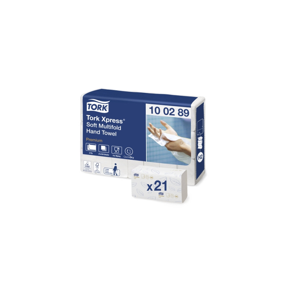 Produktbild för Tork Premium H2 - pappershandduk - 150 ark - invikt - vit, lövmönster