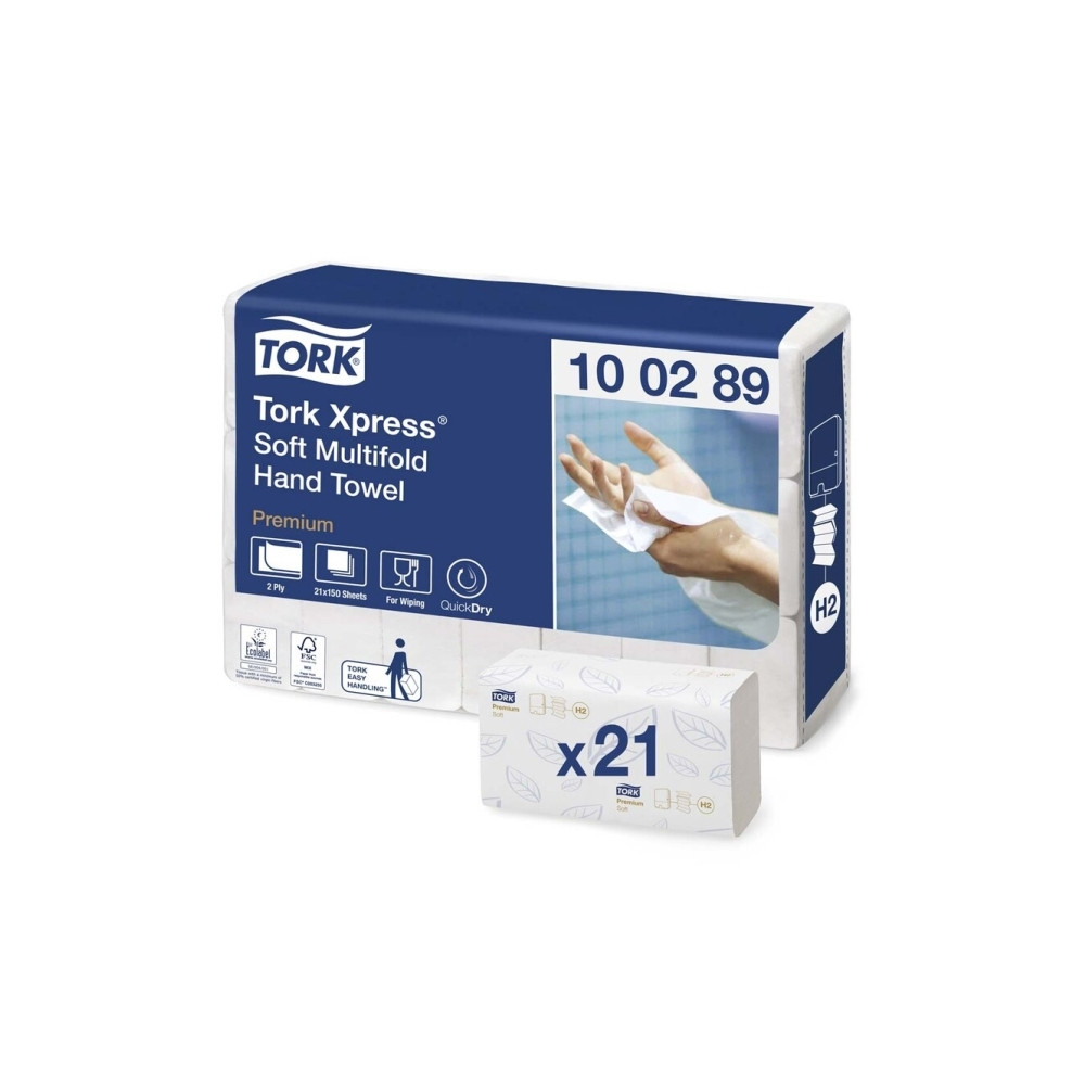 Produktbild för Tork Premium H2 - pappershandduk - 150 ark - invikt - vit, lövmönster