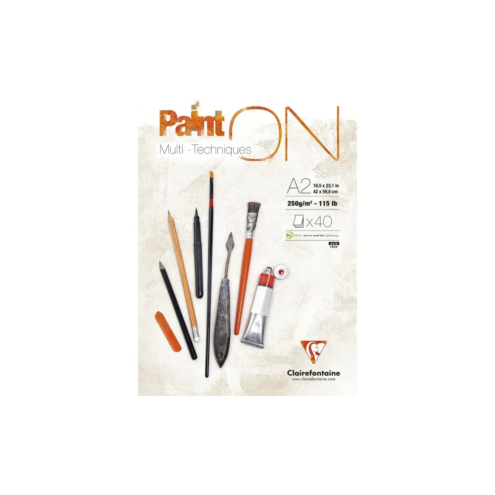 Produktbild för Clairefontaine Paint-On block A2 250 g 40 ark vitt papper mu...