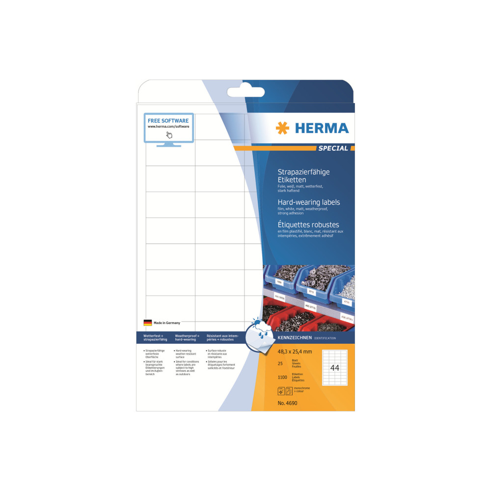 Produktbild för HERMA Special - filmetiketter - matt - 1100 etikett (er) - 48.3 x 25.4 mm