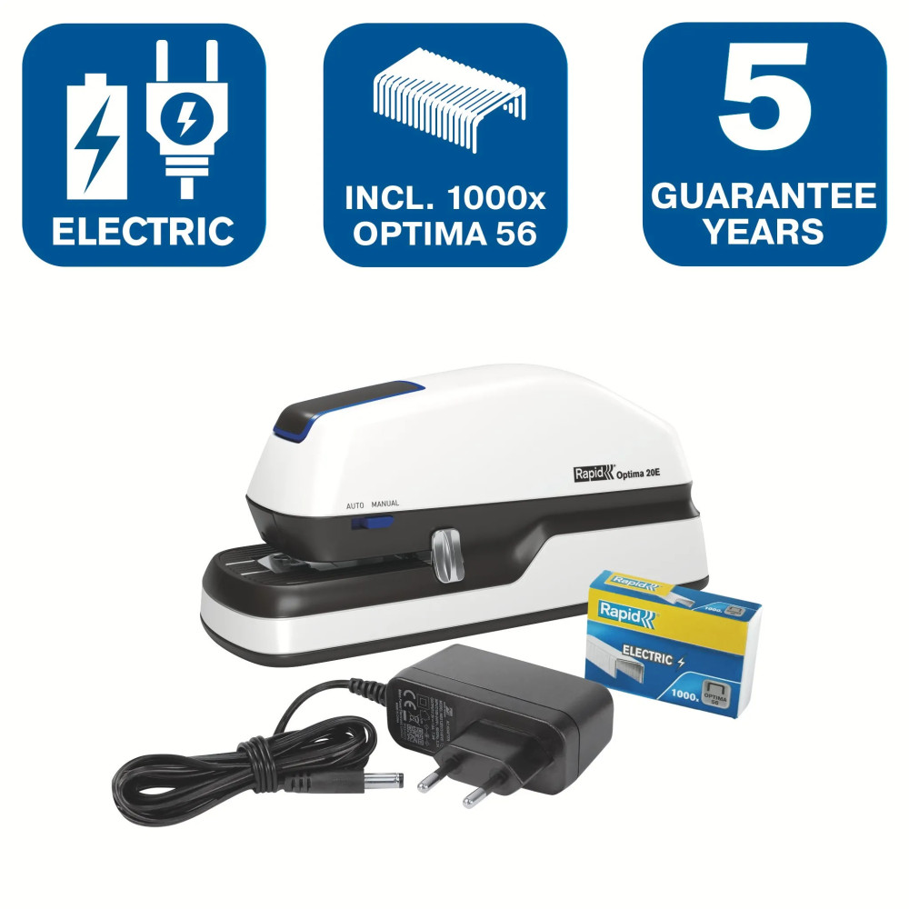Produktbild för Rapid Optima 20E kontaktlös elektrisk häftapparat, vit, för...