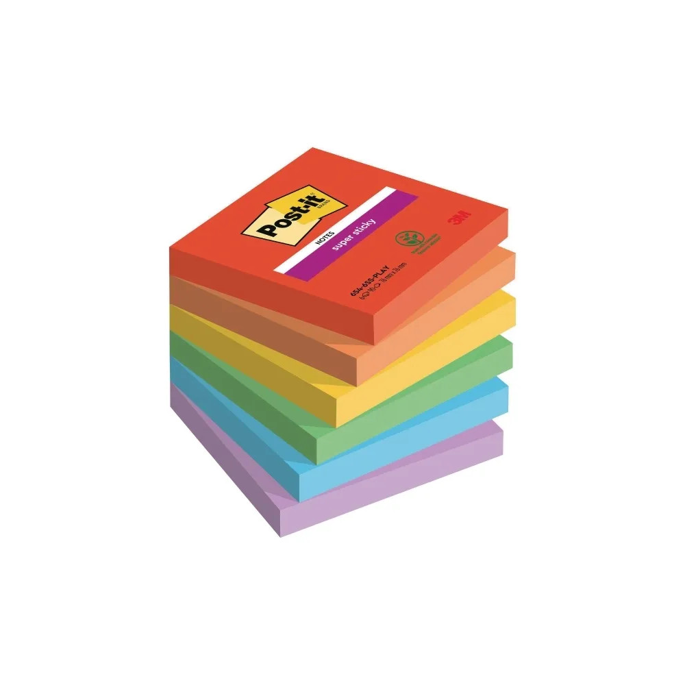 Produktbild för Post-It Super Sticky Notes Playful, 76 x 76 mm, pakke a 6 st...