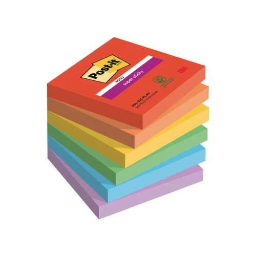Post-it Post-It Super Sticky Notes Playful, 76 x 76 mm, pakke a 6 st...