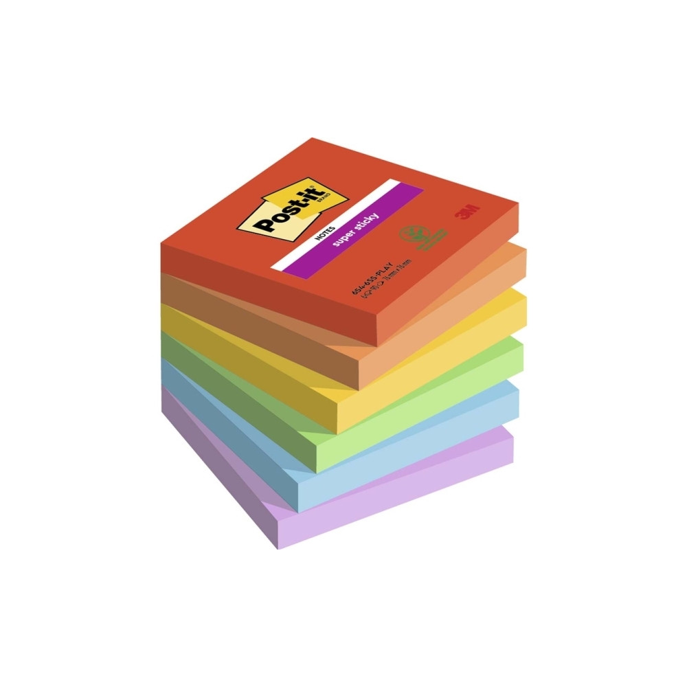 Produktbild för Post-It Super Sticky Notes Playful, 76 x 76 mm, pakke a 6 st...