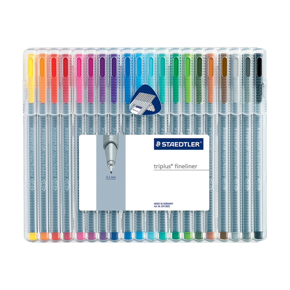 Produktbild för STAEDTLER triplus 334 - fineliner - svart, röd, blå, grön, ljusblå, gul, orange, brun, violett, magenta, grå, olivgrön, Van Dyck-brun, silvergrå, mörkt malvafärgad, pilgrön, vinröd, vattenblå, cyan, fransk grön (paket om 20)