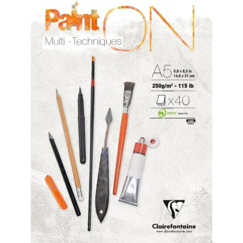 Clairefontaine Paint-On block A5 250 g, 40 ark vitt papper, multi-teknik, t...