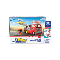 Produktbild för Tile Town Brandbil, Magnetiskt Bygg Lekset med Ljus och Ljud...