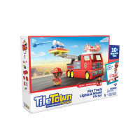 Produktbild för Tile Town Brandbil, Magnetiskt Bygg Lekset med Ljus och Ljud...