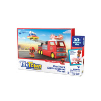 Produktbild för Tile Town Brandbil, Magnetiskt Bygg Lekset med Ljus och Ljud...