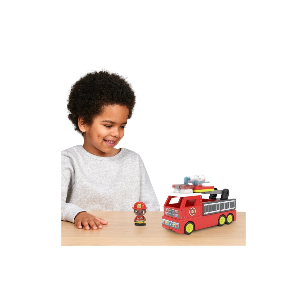 Produktbild för Tile Town Brandbil, Magnetiskt Bygg Lekset med Ljus och Ljud...