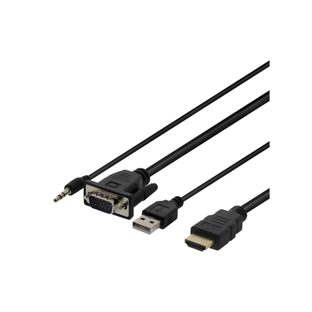 Produktbild för DELTACO HDMI-kabel - HDMI/VGA/ljud/USB - 2 m