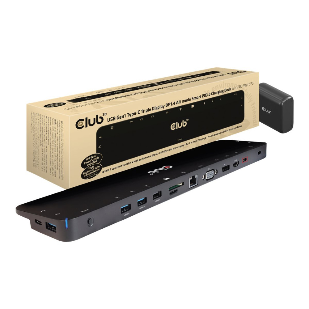 Produktbild för Club 3D CSV-1565 - dockningsstation - USB-C - VGA, HDMI, DP - 1GbE