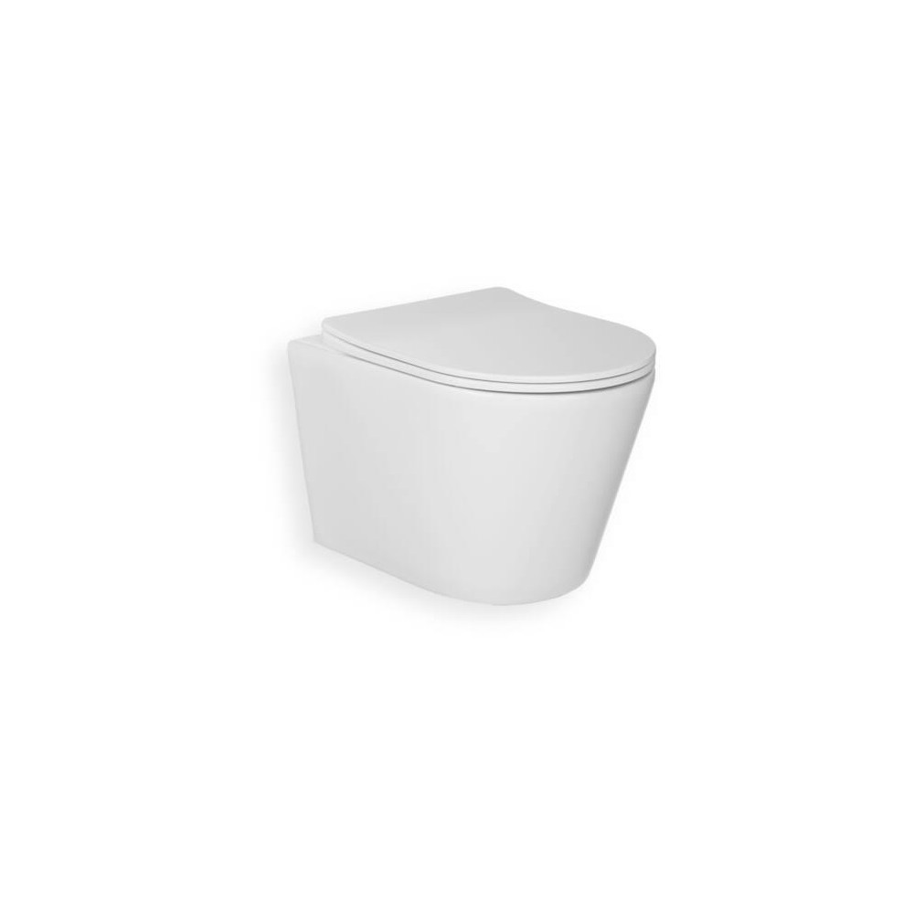 Produktbild för BLUE LABEL matt vit rimfree väggskål inkl. toalettsits Soft...