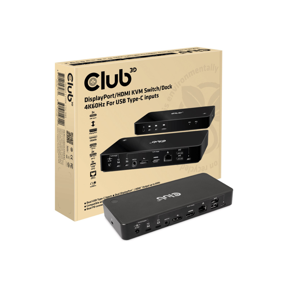 Produktbild för Club 3D CSV-1585 - dockningsstation - USB-C x 2 - DP, HDMI - 1GbE
