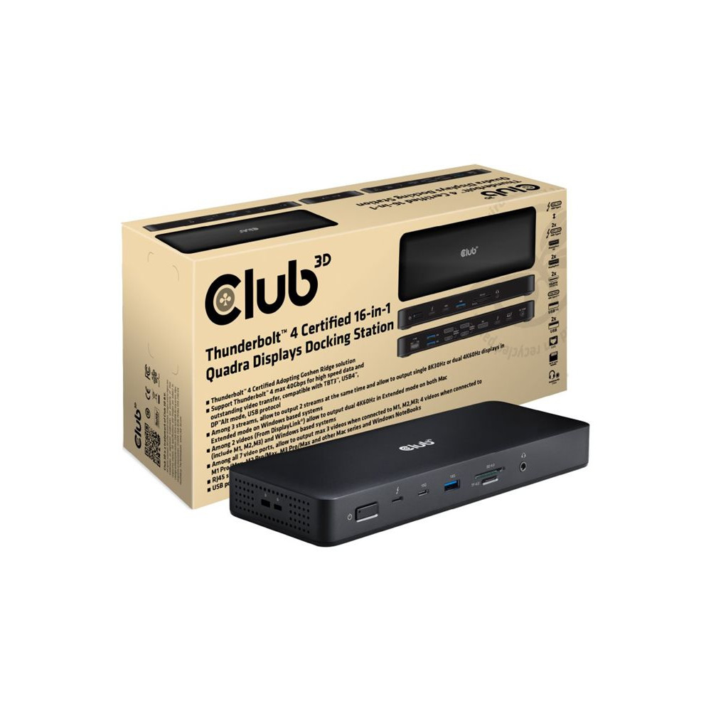 Produktbild för Club 3D 16-in-1 - dockningsstation - USB-C / USB4 / Thunderbolt 3 / Thunderbolt 4 - 2 x Thunderbolt 4, 3 x DP, 2 x HDMI - 2.5GbE