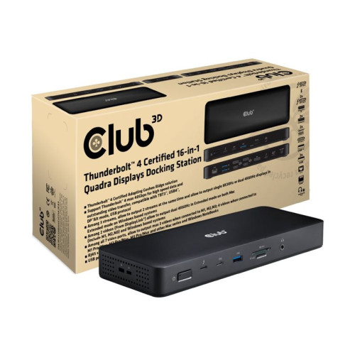 Club-3d Club 3D 16-in-1 - dockningsstation - USB-C / USB4 / Thunderbolt 3 / Thunderbolt 4 - 2 x Thunderbolt 4, 3 x DP, 2 x HDMI - 2.5GbE