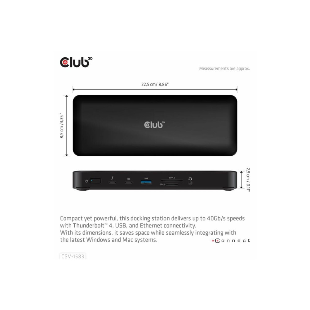 Produktbild för Club 3D 16-in-1 - dockningsstation - USB-C / USB4 / Thunderbolt 3 / Thunderbolt 4 - 2 x Thunderbolt 4, 3 x DP, 2 x HDMI - 2.5GbE