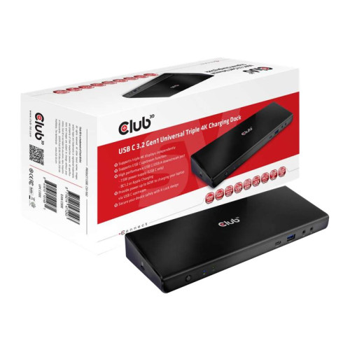 Club-3d Club 3D SenseVision Connect USB C 3.2 Gen1 Universal Triple 4K Charging Dock - dockningsstation - USB-C 3.2 - 3 x HDMI, 2 x DP - 1GbE