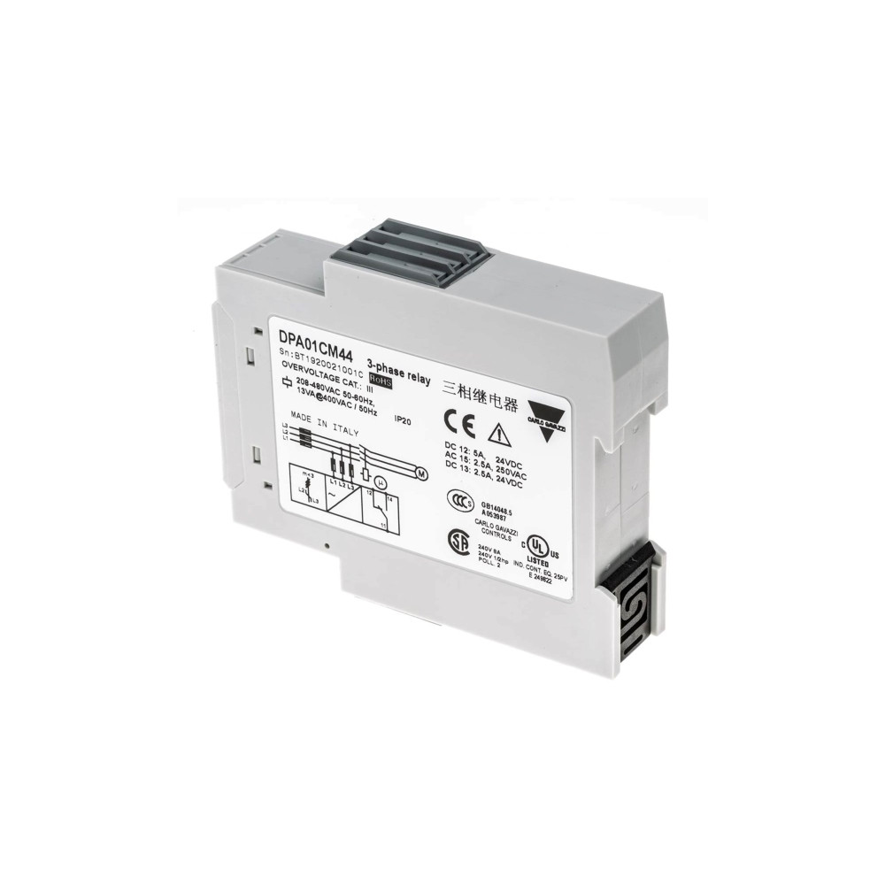 Produktbild för 3-faset fasefølge og fasebrud 1-pol 8A 208-480VAC DIN-montag...