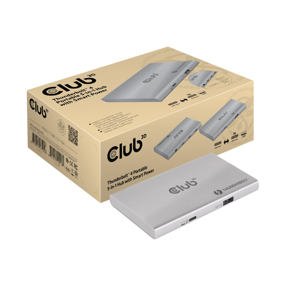 Produktbild för Club 3D Thunderbolt 4 Portable 5-in-1 Hub with Smart Power - dockningsstation - Thunderbolt 4