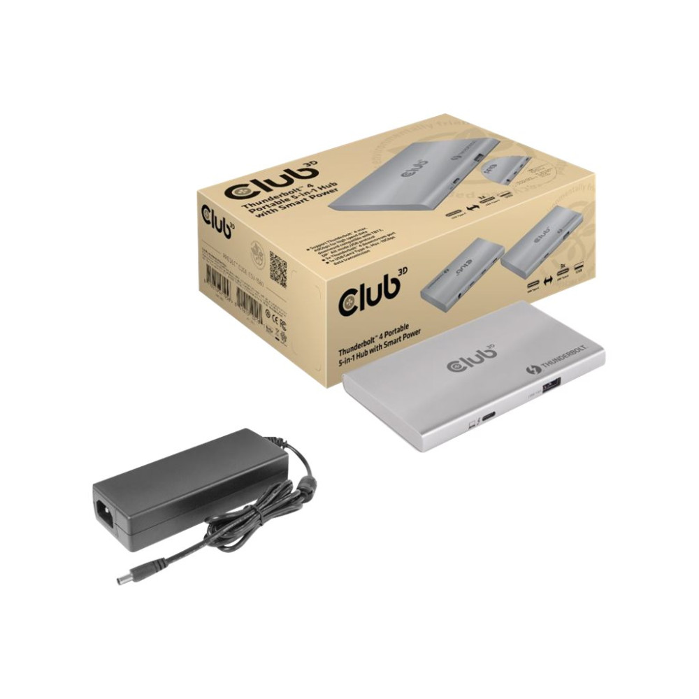 Produktbild för Club 3D Thunderbolt 4 Portable 5-in-1 Hub with Smart Power - dockningsstation - Thunderbolt 4