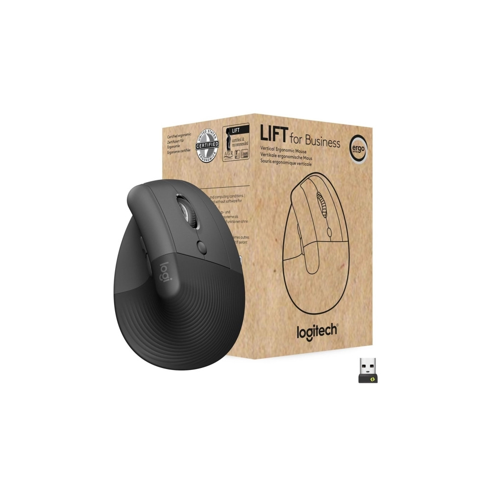 Produktbild för Logitech Lift Vertical Ergonomic Mouse - vertikal mus - Bluetooth, 2.4 GHz - grafit
