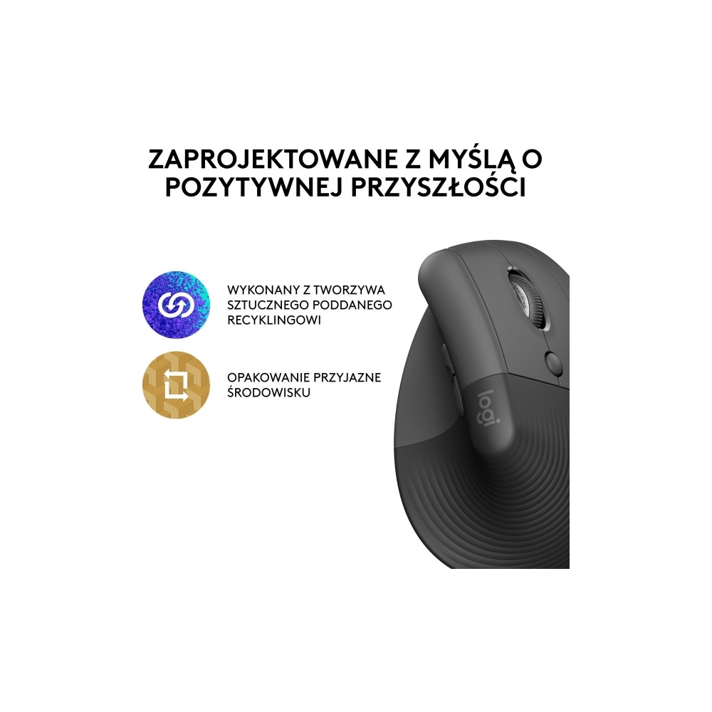 Produktbild för Logitech Lift Vertical Ergonomic Mouse - vertikal mus - Bluetooth, 2.4 GHz - grafit