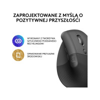 Produktbild för Logitech Lift Vertical Ergonomic Mouse - vertikal mus - Bluetooth, 2.4 GHz - grafit