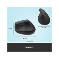 Produktbild för Logitech Lift Vertical Ergonomic Mouse - vertikal mus - Bluetooth, 2.4 GHz - grafit