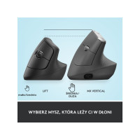 Produktbild för Logitech Lift Vertical Ergonomic Mouse - vertikal mus - Bluetooth, 2.4 GHz - grafit
