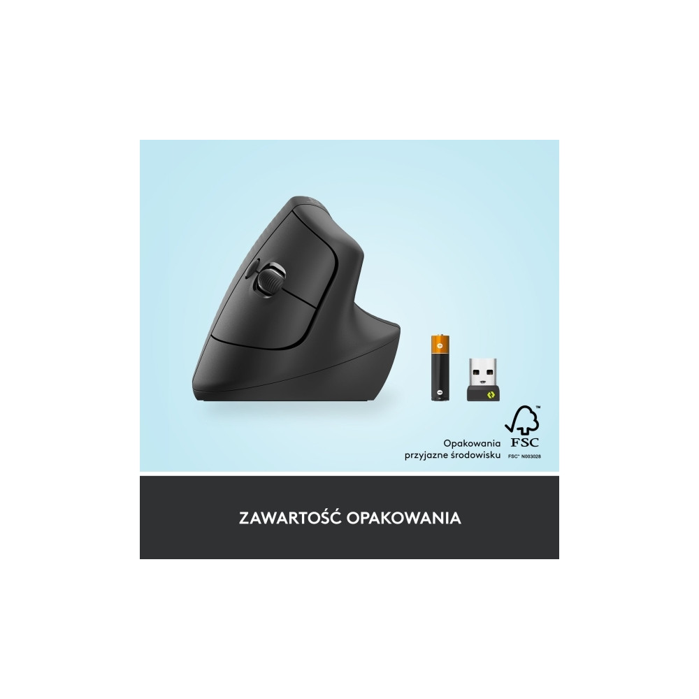 Produktbild för Logitech Lift Vertical Ergonomic Mouse - vertikal mus - Bluetooth, 2.4 GHz - grafit