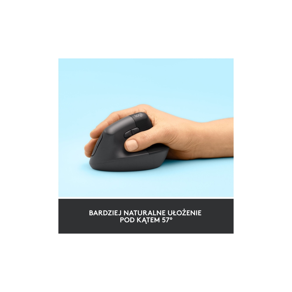 Produktbild för Logitech Lift Vertical Ergonomic Mouse - vertikal mus - Bluetooth, 2.4 GHz - grafit