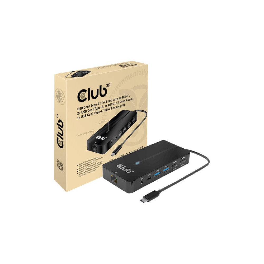 Produktbild för Club 3D CSV-1595 - dockningsstation - USB-C 3.2 Gen 1 - 2 x HDMI - 1GbE
