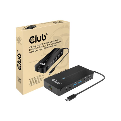 Club-3d Club 3D CSV-1595 - dockningsstation - USB-C 3.2 Gen 1 - 2 x HDMI - 1GbE
