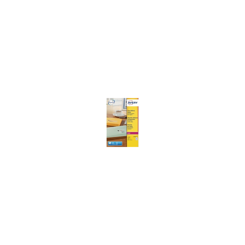Produktbild för Etiketter Avery L7551 transparent 38,1x21,2 (låda med 1625 s...
