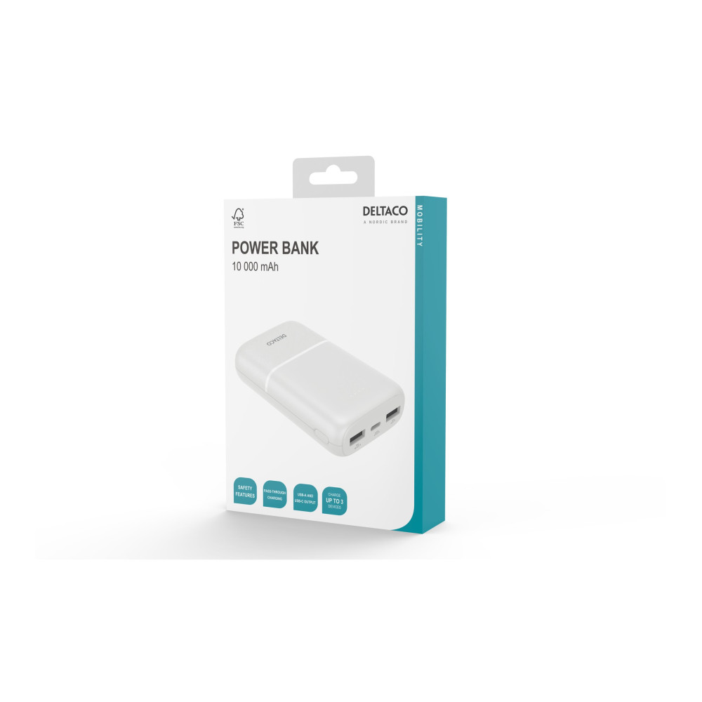 Produktbild för DELTACO power bank - Li-pol - 2 x USB, USB-C - 10.5 Watt