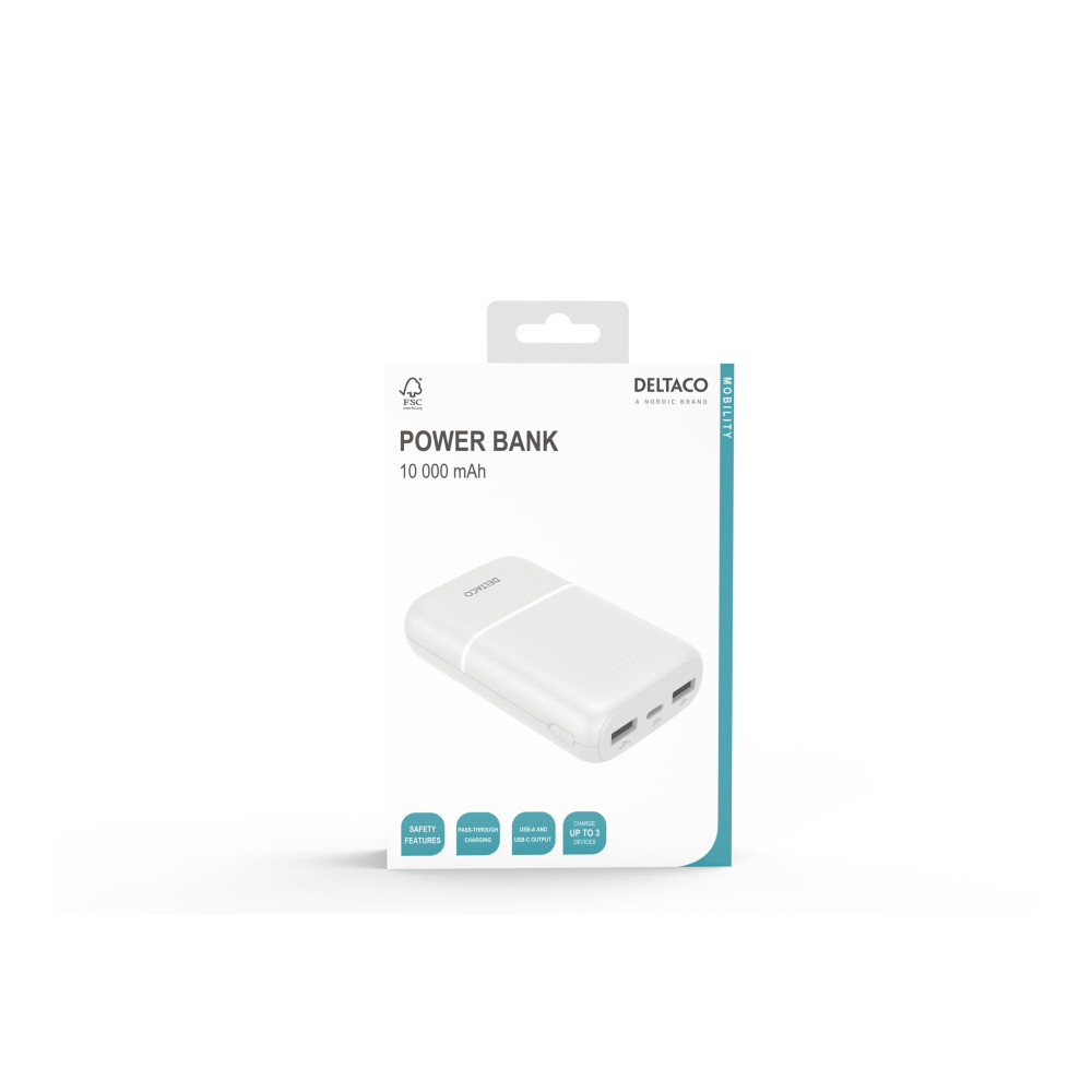 Produktbild för DELTACO power bank - Li-pol - 2 x USB, USB-C - 10.5 Watt