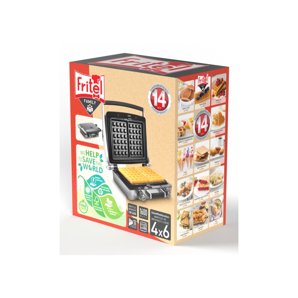 Produktbild för Fritel WaffleTastic, 2 våffla/våfflor, Rektangulär, Torg, An...
