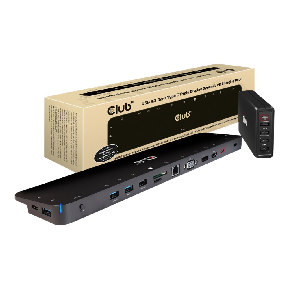 Produktbild för Club 3D - dockningsstation - USB-C 3.2 Gen 1 - VGA, HDMI, DP - 1GbE