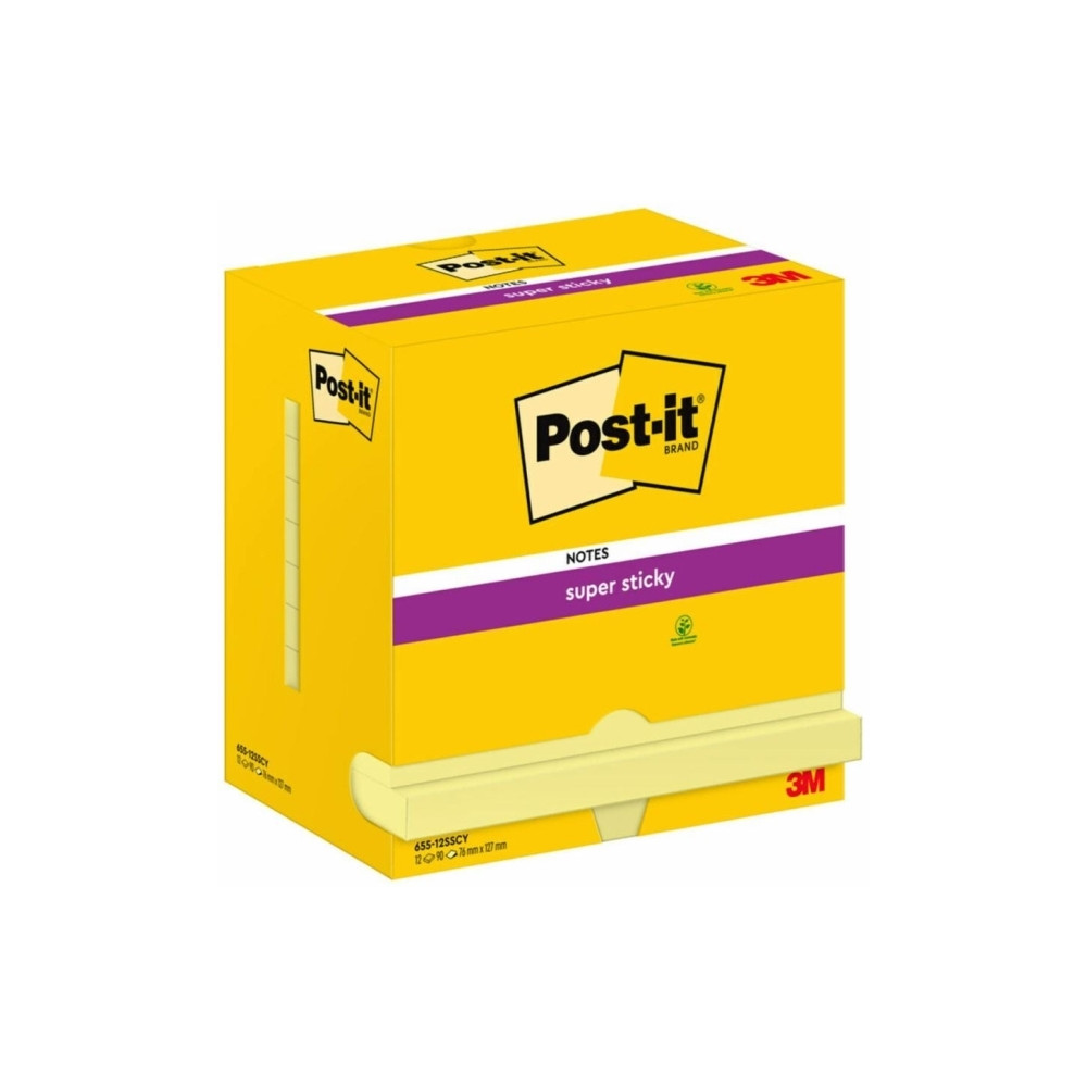Produktbild för Post-it Super Sticky Notes Canary Yellow, 76 mm x 127 mm, pa...