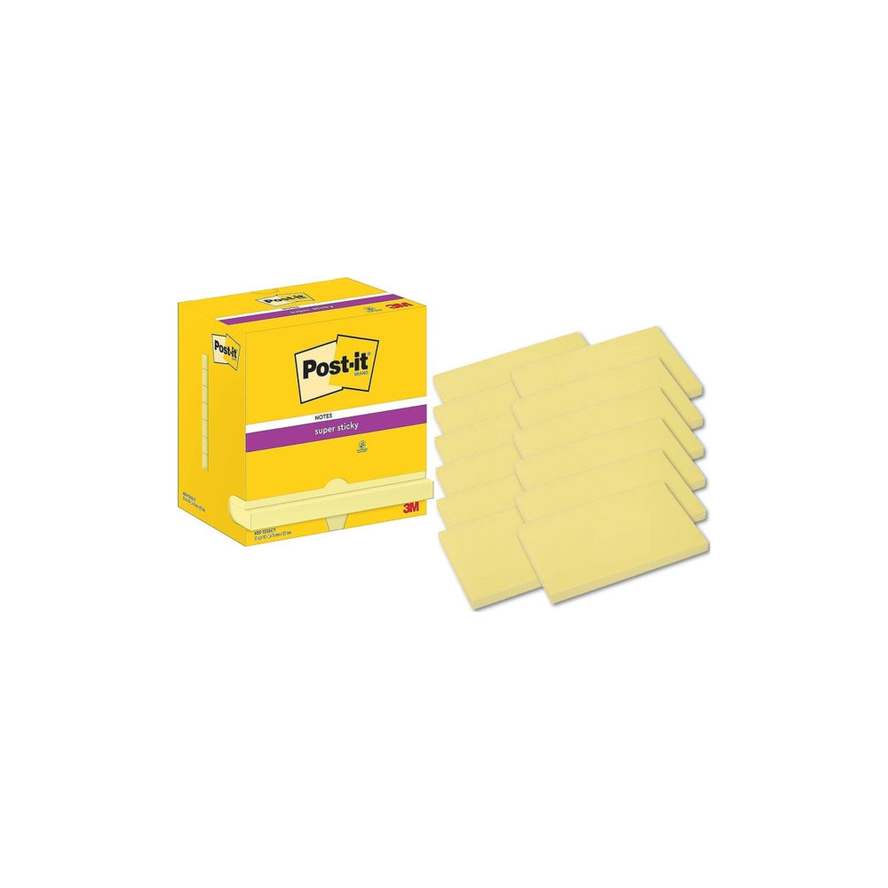 Produktbild för Post-it Super Sticky Notes Canary Yellow, 76 mm x 127 mm, pa...