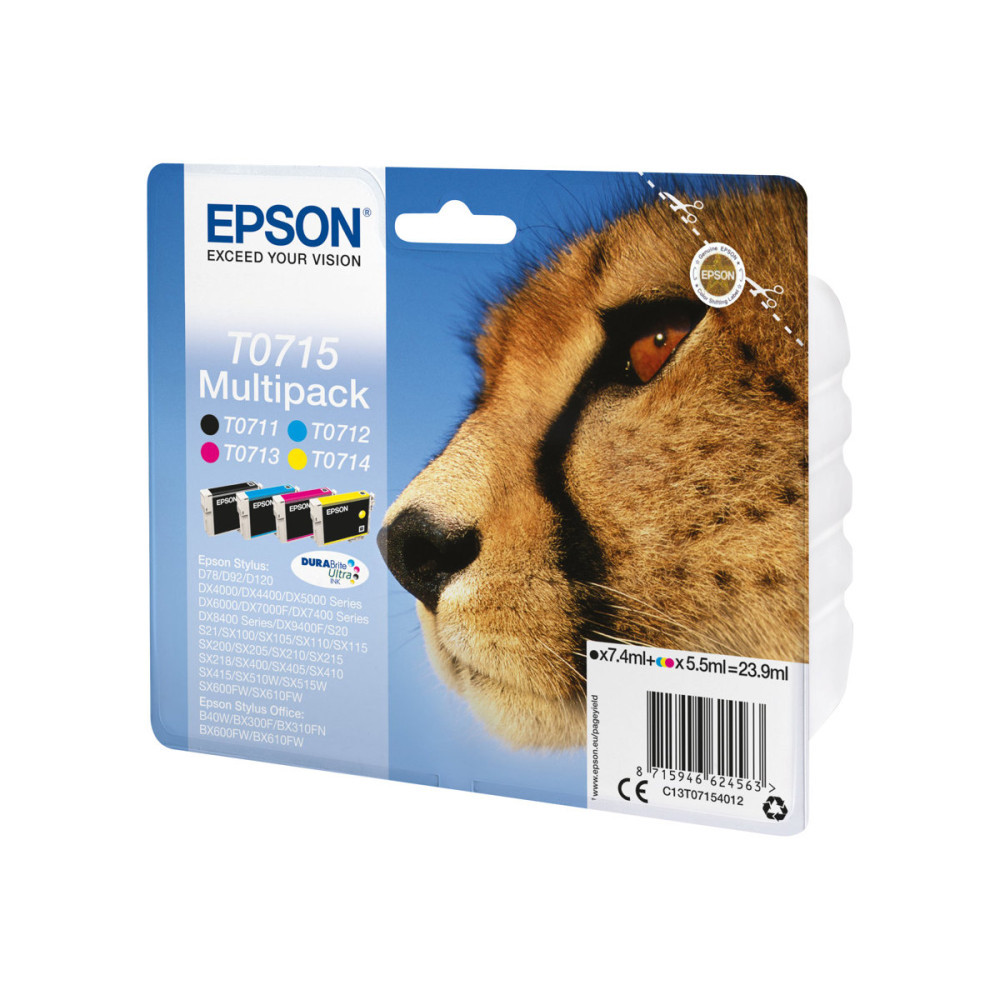 Produktbild för Epson T0715 Multipack - 4-pack - svart, gul, cyan, magenta - original - bläckpatron
