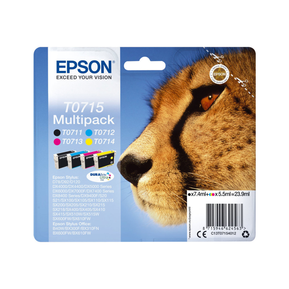 Produktbild för Epson T0715 Multipack - 4-pack - svart, gul, cyan, magenta - original - bläckpatron