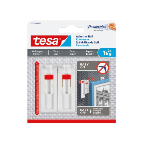 tesa tesa® justerbar klisterspik för tapeter och gips (1 kg), 2 s...