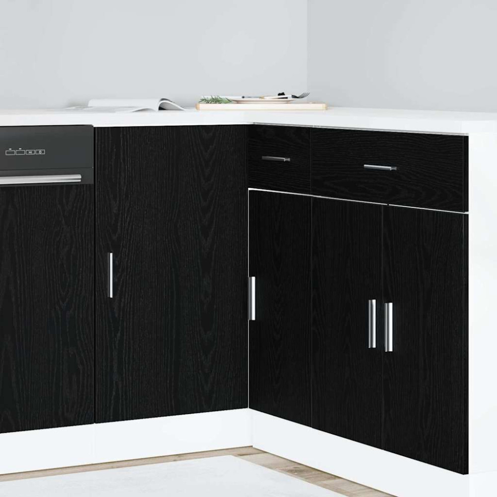Produktbild för Kök Hörn Bas Skåp Svart ek 86 x 46 x 81,5 cm Konstruerat trä