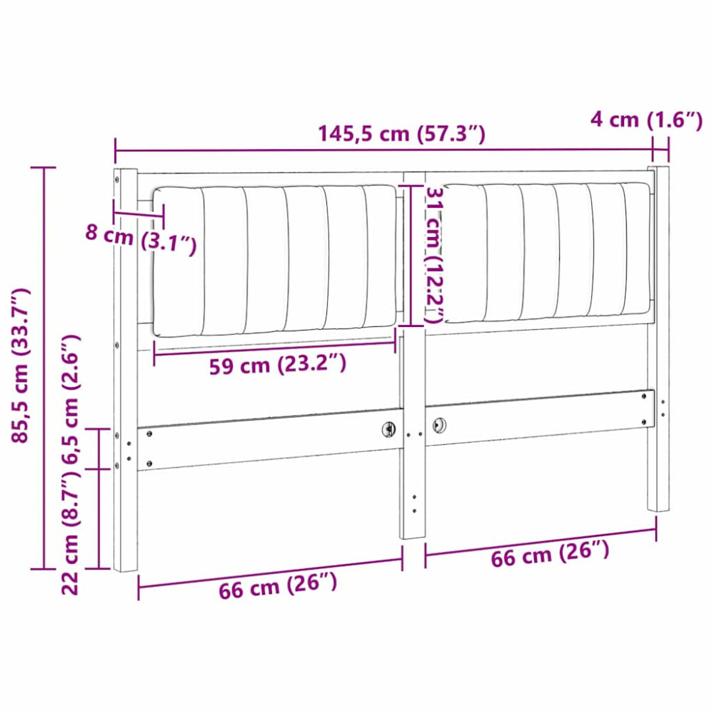Produktbild för Klädd sänggavel med huvudgavel Brun 140 cm Massiv furu