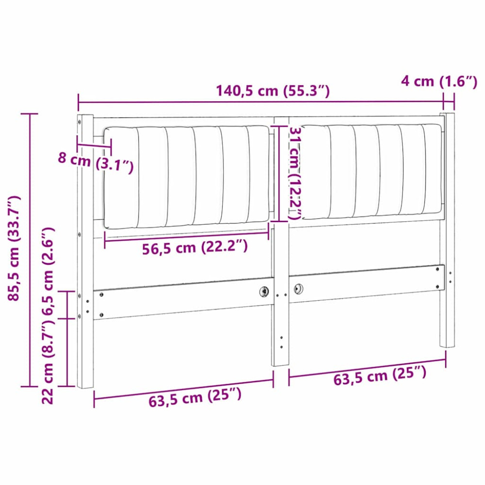 Produktbild för Klädd sänggavel med huvudgavel Vit 135 cm Massiv furu